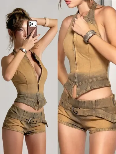 Viery Desert Rosso Denim Set เสื้ิอ+กางเกง 4